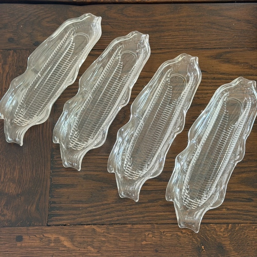 Vintage Clear Pressed Glass Corn on the Cob Individual Serving Dishes Set of 4